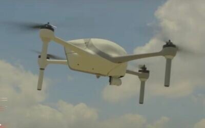 A screenshot from a promotional video by Israeli drone manufacturer Airobotics shows one of its drones. (Screen capture: YouTube)