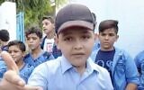 Abdel Rahman al-Shantti raps outside his school in Gaza City, Gaza Strip. (Screen capture: Instagram)