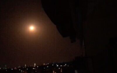 Illustrative: A Syrian surface-to-air missile explodes in the sky over southern Syria on August 31, 2020. (SANA)