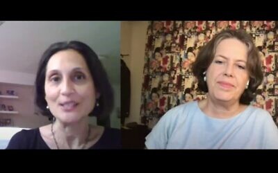 The Times of Israel startup and economics editor Shoshanna Solomon (left) interviews Israeli economist Nadine Baudot-Trajtenberg (YouTube screenshot)