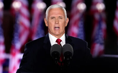 US Vice President Mike Pence speaks on the third day of the Republican National Convention at Fort McHenry National Monument and Historic Shrine in Baltimore, August 26, 2020. (AP Photo/Andrew Harnik)