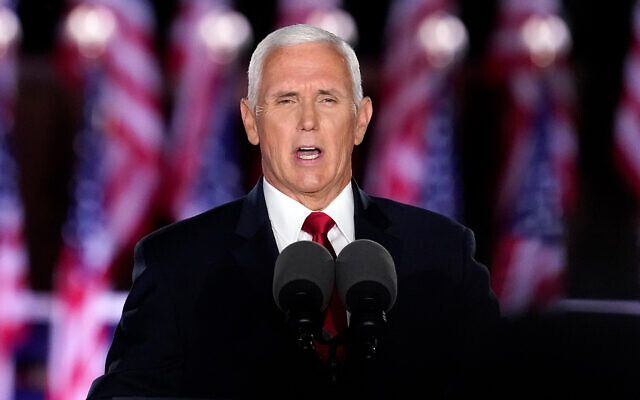 US Vice President Mike Pence speaks on the third day of the Republican National Convention at Fort McHenry National Monument and Historic Shrine in Baltimore, August 26, 2020. (AP Photo/Andrew Harnik) US Vice President Mike Pence speaks on the third day of the Republican National Convention at Fort McHenry National Monument and Historic Shrine in Baltimore, August 26, 2020. (AP Photo/Andrew Harnik)