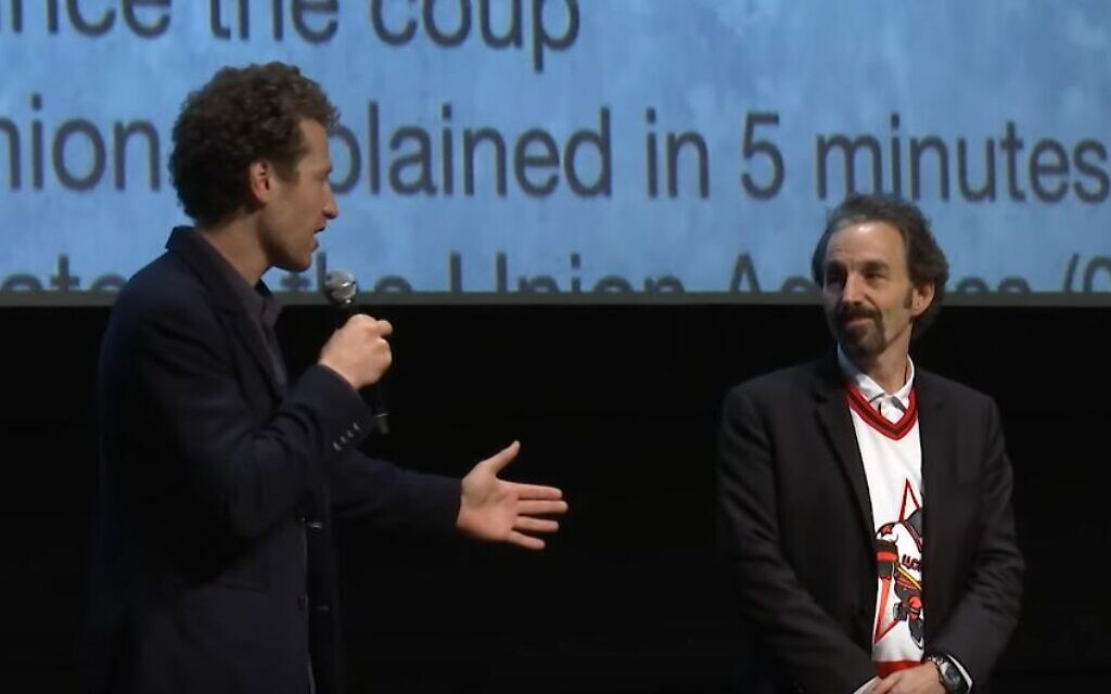 'Red Penguins' director Gabe Polsky, left, with Steven Warshaw at the Toronto International Film Festival, September 2019. (YouTube screenshot)