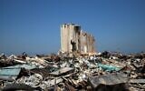 A view shows the damaged site and grain silo following the massive August 4 blast in Beirut's port area, in Beirut on August 31, 2020. (GONZALO FUENTES / POOL / AFP)