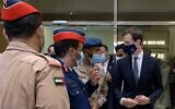 US Presidential Adviser Jared Kushner (R) speaks to Emirati military personnel during a visit to the Al-Dhafra  base, about 32 kilometres south of Abu Dhabi on September 1, 2020. (Photo by Sarah STEWART / AFP)