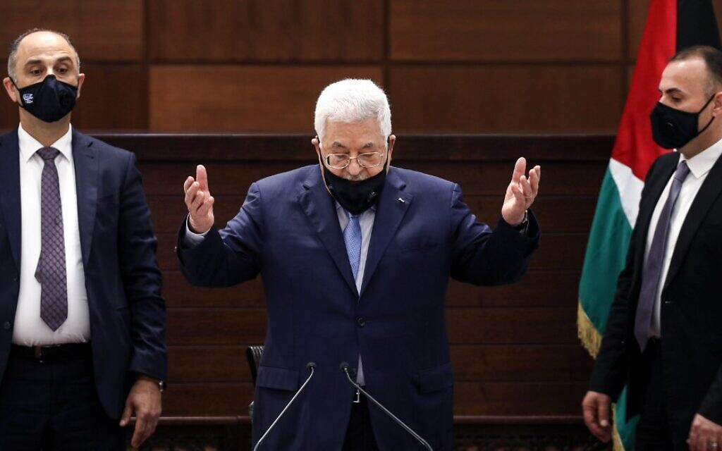 Palestinian Authority President Mahmoud Abbas recites a prayer as he arrives for a meeting in the West Bank's Ramallah on September 3, 2020. (Alaa Badarneh/Pool/AFP) Palestinian Authority President Mahmoud Abbas recites a prayer as he arrives for a meeting in the West Bank's Ramallah on September 3, 2020. (Alaa Badarneh/Pool/AFP)
