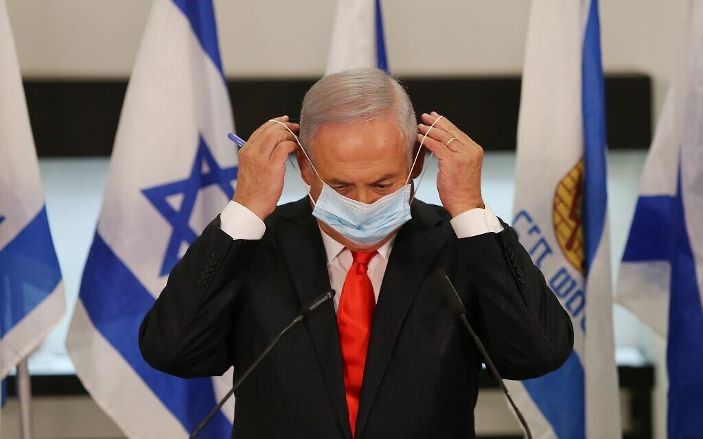 Prime Minister Benjamin Netanyahu visits the city of Beit Shemesh near Jerusalem on September 8, 2020. (Alex Kolomiensky/Pool/AFP) Prime Minister Benjamin Netanyahu visits the city of Beit Shemesh near Jerusalem on September 8, 2020. (Alex Kolomiensky/Pool/AFP)