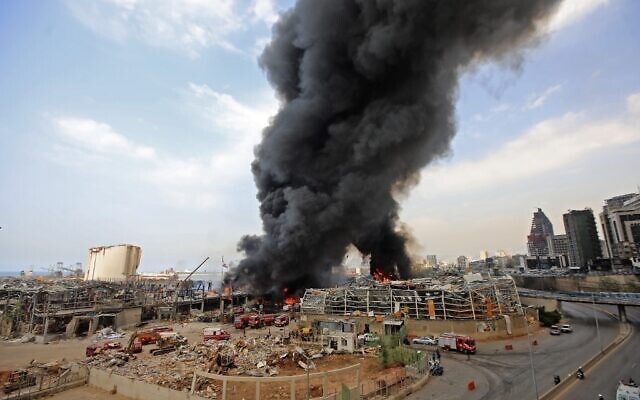 Lebanese firefighters try to put out a fire that broke out at Beirut's port area, on September 10, 2020 (ANWAR AMRO / AFP) Lebanese firefighters try to put out a fire that broke out at Beirut's port area, on September 10, 2020 (ANWAR AMRO / AFP)