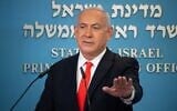Prime Minister Benjamin Netanyahu announces a new coronavirus lockdown, on September 13, 2020. (Yoav Dudkevitch/ Pool/AFP)