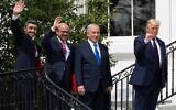 (L-R) UAE Foreign Minister Abdullah bin Zayed Al-Nahyan, Bahrain Foreign Minister Abdullatif al-Zayani, Israeli Prime Minister Benjamin Netanyahu, and US President Donald Trump, wave on the South Lawn of the White House after they participated in the signing of the Abraham Accords where the countries of Bahrain and the United Arab Emirates recognize Israel, in Washington, DC, September 15, 2020. (SAUL LOEB / AFP)