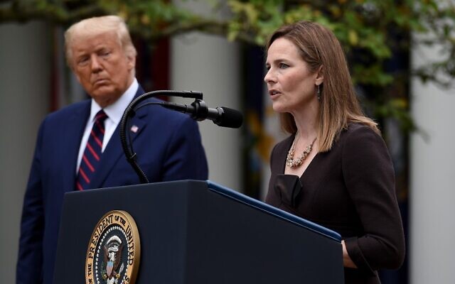 Judge Amy Coney Barrett speaks after being nominated to the US Supreme Court by President Donald Trump in the Rose Garden of the White House in Washington, DC on September 26, 2020. (Olivier DOULIERY / AFP) Judge Amy Coney Barrett speaks after being nominated to the US Supreme Court by President Donald Trump in the Rose Garden of the White House in Washington, DC on September 26, 2020. (Olivier DOULIERY / AFP)