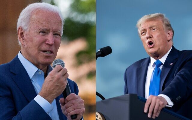 This combination of pictures created on September 25, 2020 shows a photo taken on September 23, 2020 Democratic presidential candidate Joe Biden speaks at the Black Economic Summit at Camp North End in Charlotte, North Carolina.
In this file photo taken on September 24, 2020 US President Donald Trump speaks during a campaign rally at Cecil Airport in Jacksonville, Florida. (JIM WATSON and Brendan Smialowski / AFP) This combination of pictures created on September 25, 2020 shows a photo taken on September 23, 2020 Democratic presidential candidate Joe Biden speaks at the Black Economic Summit at Camp North End in Charlotte, North Carolina.
In this file photo taken on September 24, 2020 US President Donald Trump speaks during a campaign rally at Cecil Airport in Jacksonville, Florida. (JIM WATSON and Brendan Smialowski / AFP)