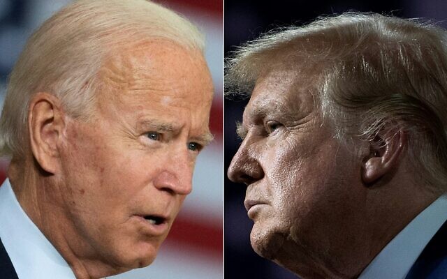 This combination of file pictures created on September 28, 2020 shows Democratic presidential candidate Joe Biden(L) speaking in Tampa, Florida on September 15, 2020 and US President Donald Trump speaking during an event for black supporters at the Cobb Galleria Centre September 25, 2020, in Atlanta, Georgia. (JIM WATSON and Brendan Smialowski / AFP) This combination of file pictures created on September 28, 2020 shows Democratic presidential candidate Joe Biden(L) speaking in Tampa, Florida on September 15, 2020 and US President Donald Trump speaking during an event for black supporters at the Cobb Galleria Centre September 25, 2020, in Atlanta, Georgia. (JIM WATSON and Brendan Smialowski / AFP)