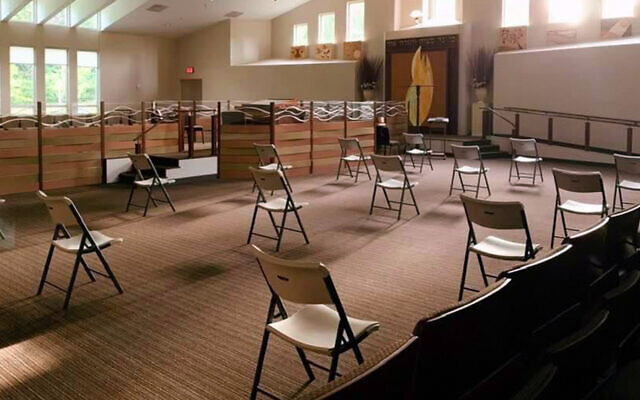 Illustrative: Chairs are set up for a socially distanced service at Congregation Ohr Hatorah in Atlanta. (Courtesy of Rabbi Adam Starr via JTA) Illustrative: Chairs are set up for a socially distanced service at Congregation Ohr Hatorah in Atlanta. (Courtesy of Rabbi Adam Starr via JTA)