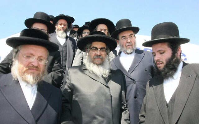 Rabbi Aaron Teitelbaum (center), the head of the Satmar Hasidic group, arrives at Ben Gurion Airport in August 2007. (Shooki Lerer/AFP via Getty Images/via JTA) Rabbi Aaron Teitelbaum (center), the head of the Satmar Hasidic group, arrives at Ben Gurion Airport in August 2007. (Shooki Lerer/AFP via Getty Images/via JTA)