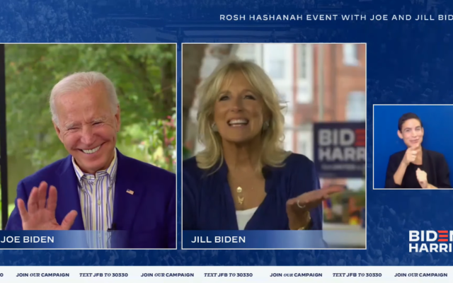 Democratic presidential candidate Joe Biden and his wife Jill speak to Jewish supporters in a Rosh Hashanah video conference call on September 17, 2020. (Screen capture/Biden-Harris campaign via JTA) Democratic presidential candidate Joe Biden and his wife Jill speak to Jewish supporters in a Rosh Hashanah video conference call on September 17, 2020. (Screen capture/Biden-Harris campaign via JTA)