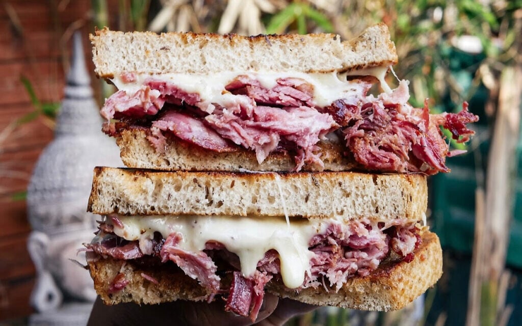The Reubecca is a pork-heavy take on a Reuben sandwich. (Courtesy of King/ via JTA)