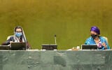 Adela Raz (left), Vice-President of the 75th session of the General Assembly and Permanent Representative of the Islamic Republic of Afghanistan to the United Nations,and Deputy Secretary-General Amina Mohammed at the UN General Assembly's 75th session on September 22, 2020. (UN Photo/Manuel Elías)