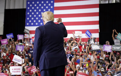 US President Donald Trump arrives to speak at a rally at Xtreme Manufacturing, September 13, 2020, in Henderson, Nevada (AP Photo/Andrew Harnik)
