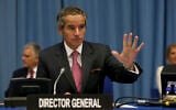 Director General of the International Atomic Energy Agency Rafael Mariano Grossi at the IAEA board of governors meeting at the International Center in Vienna, Austria, September 14, 2020. (Ronald Zak/AP)