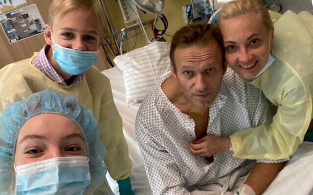 This handout photo published by Russian opposition leader Alexei Navalny on his instagram account, shows himself, center, and his wife Yulia, right, daughter Daria, and son Zakhar, top left, posing for a photo in a hospital in Berlin, Germany (Navalny instagram via AP) This handout photo published by Russian opposition leader Alexei Navalny on his instagram account, shows himself, center, and his wife Yulia, right, daughter Daria, and son Zakhar, top left, posing for a photo in a hospital in Berlin, Germany (Navalny instagram via AP)