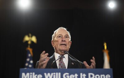 Then-Democratic presidential candidate and former New York City mayor Michael Bloomberg at a campaign event in Providence, Rhode Island, February 5, 2020. (David Goldman/AP)