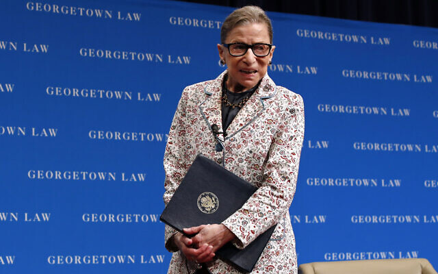 US Supreme Court Justice Ruth Bader Ginsburg leaves the stage after speaking to first-year students at Georgetown Law in Washington, September 26, 2018. (AP Photo/Jacquelyn Martin, File) US Supreme Court Justice Ruth Bader Ginsburg leaves the stage after speaking to first-year students at Georgetown Law in Washington, September 26, 2018. (AP Photo/Jacquelyn Martin, File)