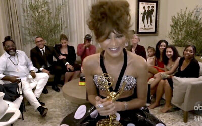 In this video grab captured on Sept. 20, 2020, courtesy of the Academy of Television Arts & Sciences and ABC Entertainment, Zendaya accepts the award for outstanding lead actress in a drama series for "Euphoria" during the 72nd Emmy Awards broadcast. (The Television Academy and ABC Entertainment via AP)