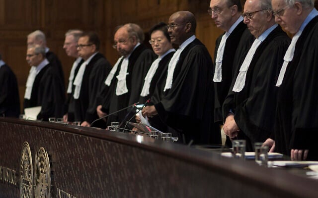 File: Judges take their seats prior to reading the court's verdict as delegations of Iran and the US listen at the International Court of Justice, or World Court, in The Hague, Netherlands, February 13, 2019. File: Judges take their seats prior to reading the court's verdict as delegations of Iran and the US listen at the International Court of Justice, or World Court, in The Hague, Netherlands, February 13, 2019.