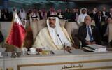 Qatar's Emir Sheikh Tamim bin Hamad Al Thani attends the oppening of the 30th Arab Summit in Tunis, Tunisia, March 31, 2019. (Fethi Belaid/ Pool photo via AP)