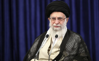 Iranian supreme leader Ayatollah Ali Khamenei speaks during a video conference with education ministry officials, in Tehran, Iran, Sept. 1, 2020 (Office of the Iranian Supreme Leader via AP)