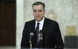 Prime Minister-Designate Mustapha Adib speaks with journalists in Baabda, Lebanon, September 14, 2020 (Dalati Nohra via AP)
