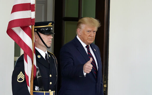 President Donald Trump greets the Bahrain Foreign Minister Khalid bin Ahmed Al Khalifa, not pictured, at the White House, Tuesday, Sept. 15, 2020, in Washington. (AP/Alex Brandon) President Donald Trump greets the Bahrain Foreign Minister Khalid bin Ahmed Al Khalifa, not pictured, at the White House, Tuesday, Sept. 15, 2020, in Washington. (AP/Alex Brandon)