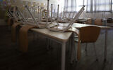 A classroom at an elementary school is empty after Israel closed schools ahead of a nationwide lockdown to halt the spread of the coronavirus in Tel Aviv, September 17, 2020. (AP Photo/Sebastian Scheiner)