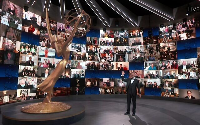 Host Jimmy Kimmel speaks on stage during the 72nd Emmy Awards telecast on Sunday, Sept. 20, 2020 at 8:00 PM EDT/5:00 PM PDT on ABC. (Invision for the Television Academy/AP) Host Jimmy Kimmel speaks on stage during the 72nd Emmy Awards telecast on Sunday, Sept. 20, 2020 at 8:00 PM EDT/5:00 PM PDT on ABC. (Invision for the Television Academy/AP)