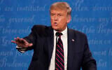 President Donald Trump gestures while speaking during the first presidential debate Tuesday, Sept. 29, 2020, at Case Western University and Cleveland Clinic, in Cleveland, Ohio. (AP/Julio Cortez)