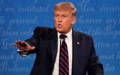 President Donald Trump gestures while speaking during the first presidential debate Tuesday, Sept. 29, 2020, at Case Western University and Cleveland Clinic, in Cleveland, Ohio. (AP/Julio Cortez)