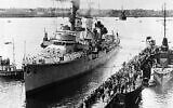The German training ship Karlsruhe,, at Kiel, Germany, on June 18, 1934. (AP Photo)
