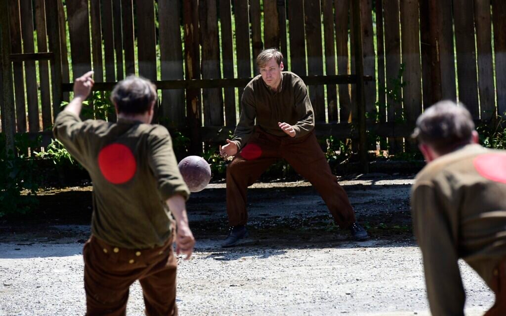 Bert Trautmann (played by David Kross), defends the goal in football game in POW camp in Lancashire, England in 1947 in 'The Keeper.' (Jürgen Olczyk/Menemsha Films)