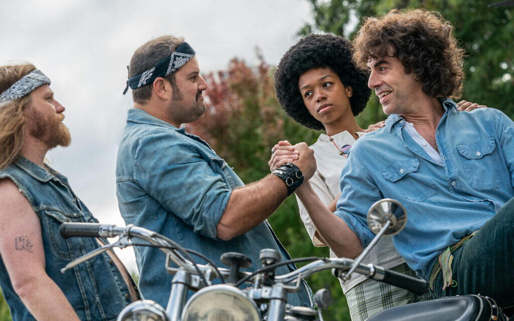 Sasha Baron Cohen, right, as Abbie Hoffman in "The Trial of the Chicago 7." (Niko Tavernise/Netflix via JTA) Sasha Baron Cohen, right, as Abbie Hoffman in "The Trial of the Chicago 7." (Niko Tavernise/Netflix via JTA)