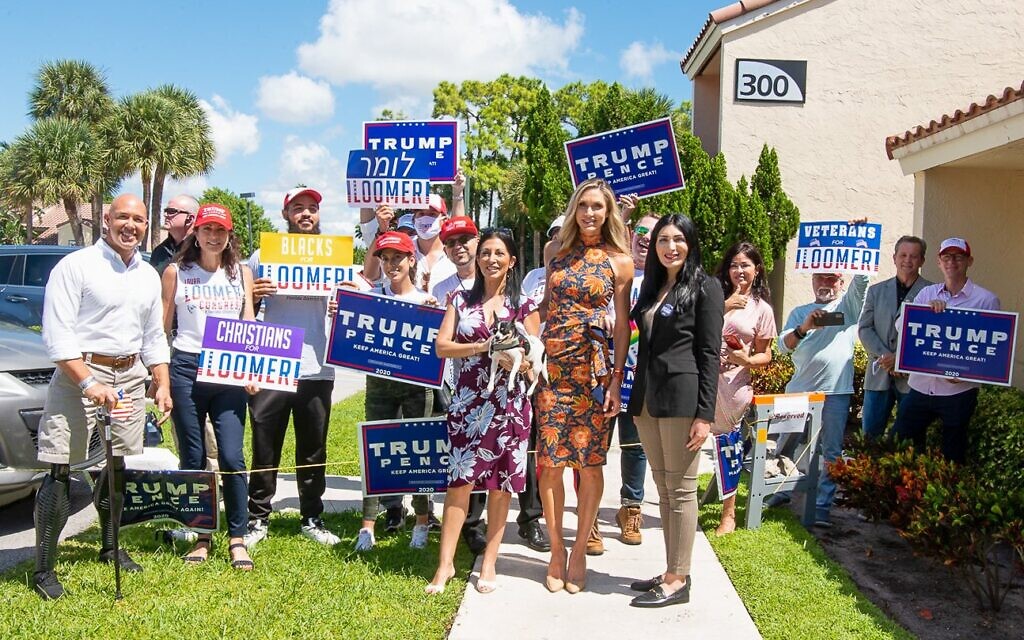 Lara Trump, front and center, campaigned with Laura Loomer, on the right. Loomer is the Republican congressional candidate in the Florida district that includes President Trump's Mar-a-Lago resort. (Twitter via JTA) Lara Trump, front and center, campaigned with Laura Loomer, on the right. Loomer is the Republican congressional candidate in the Florida district that includes President Trump's Mar-a-Lago resort. (Twitter via JTA)