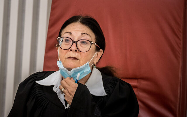 Chief Justice Esther Hayut, at the Supreme Court on May 11, 2020. (Yonatan Sindel/Flash90) Chief Justice Esther Hayut, at the Supreme Court on May 11, 2020. (Yonatan Sindel/Flash90)