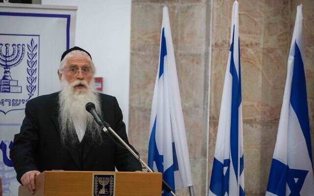 Deputy Minister of Education Meir Porush speaks during a ceremony for newly appointed Minister of Education Yoav Galant, at the Ministry of Education in Jerusalem on May 18 2020. (Olivier Fitoussi/Flash90) Deputy Minister of Education Meir Porush speaks during a ceremony for newly appointed Minister of Education Yoav Galant, at the Ministry of Education in Jerusalem on May 18 2020. (Olivier Fitoussi/Flash90)