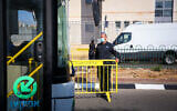 Illustrative. A bus at the entrance to a neighborhood in Ashdod, July 2, 2020, during a closure on parts of the city (Flash90)