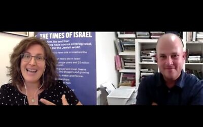 Times of Israel Deputy Editor Amanda Borschel-Dan speaks with best-selling philosopher Micah Goodman for ToI's Behind the Headlines series. (screenshot)