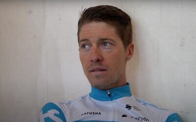 Screen capture from video of Swiss rider Patrick Schelling, a rider for the Israeli Tour de France team, Israel Start-Up Nation. (YouTube)