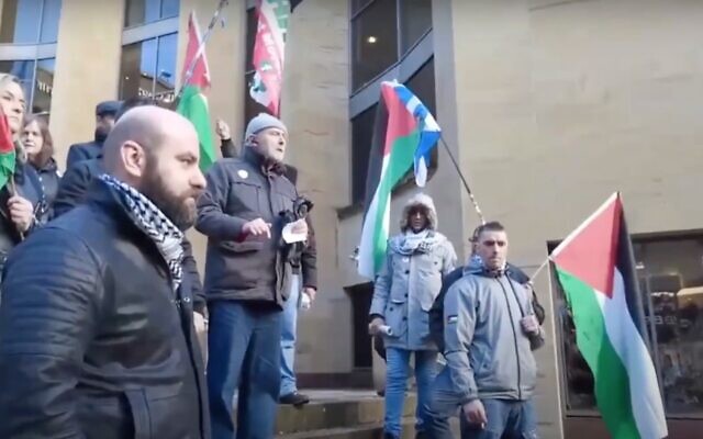 Screen capture from video of a Scottish Palestine Solidarity Campaign rally. (YouTube) Screen capture from video of a Scottish Palestine Solidarity Campaign rally. (YouTube)