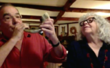 Mandy Patinkin blows a shofar next to his wife Kathryn Grody on MSNBC. (Screen capture: Twitter)