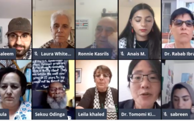 Panelists at webinar organized by the Arab and Muslim Ethnicities and Diasporas Studies Department at San Francisco State University on September 22, 2020. (Screen capture/YouTube)