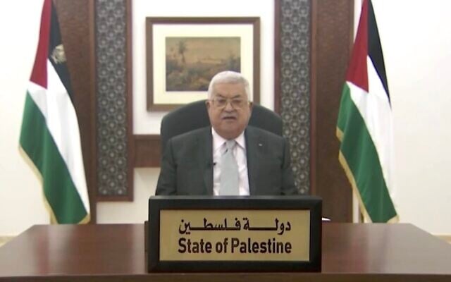 Palestinian Authority Mahmoud Abbas gives a pre-recorded speech aired at the UN General Assembly on September 25, 2020. (Screen capture: UN) Palestinian Authority Mahmoud Abbas gives a pre-recorded speech aired at the UN General Assembly on September 25, 2020. (Screen capture: UN)